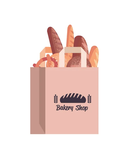 Bread in paper bag different bakery pastry products in package — Stock Vector