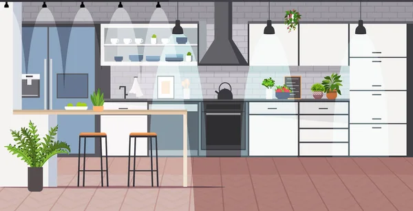 Cocina moderna interior vacío no personas casa habitación horizontal — Vector de stock