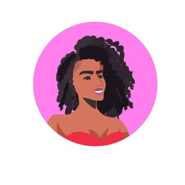 Genç Afro-Amerikan kadın profil Avatar Güzel kız kadın çizgi film karakteri portresi