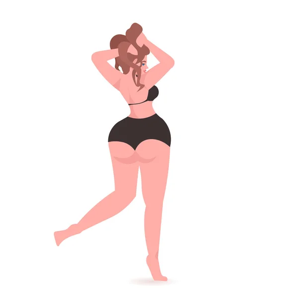 Chica en bikini hermosa mujer de pie pose amor su cuerpo concepto de longitud completa vector ilustración — Archivo Imágenes Vectoriales