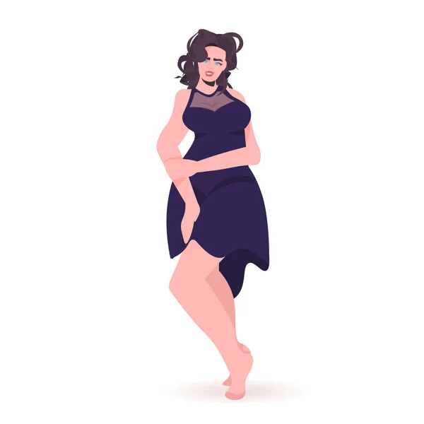 Belle fille femme sexy en robe personnage de dessin animé féminin pose debout pleine longueur — Image vectorielle