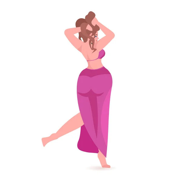 Hermosa chica sexy mujer en vestido personaje de dibujos animados femenino de pie pose de longitud completa — Vector de stock