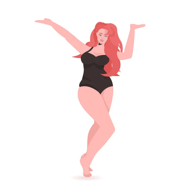 Slim chica en bikini hermosa mujer de pie pose amor su cuerpo concepto de longitud completa — Vector de stock