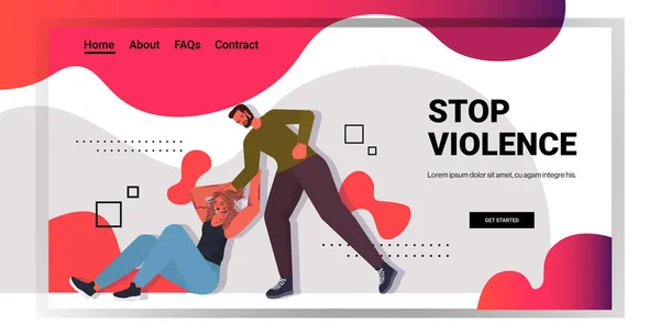 Mari en colère coups de poing et frapper femme arrêter violence domestique agressivité concept — Image vectorielle
