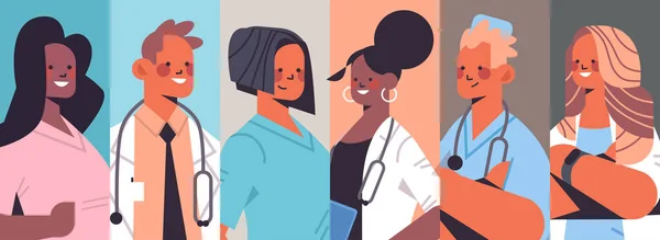 Set mix ras läkare avatarer män kvinnor medicinsk arbetare insamling medicin sjukvård koncept — Stock vektor