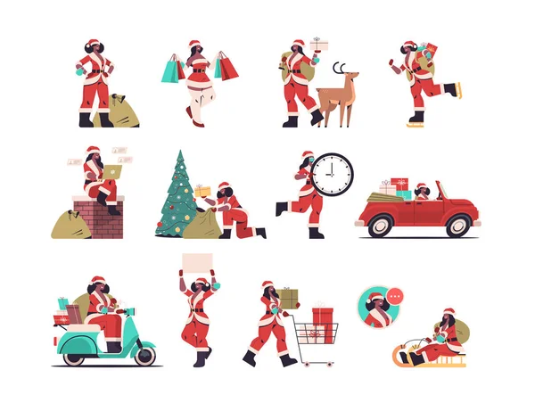 Установить девушка в костюме Санта-Клауса подготовки к веселому Рождеству и с Новым годом праздник праздник концепции — стоковый вектор