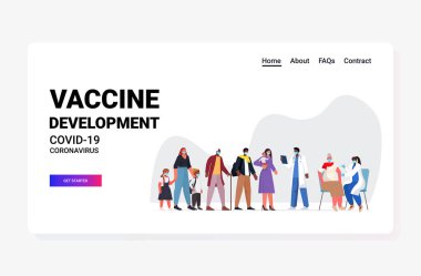 Kovid-19 aşısı Coronavirus önleme kampanyası için maskeli ırk hastalarını karıştır