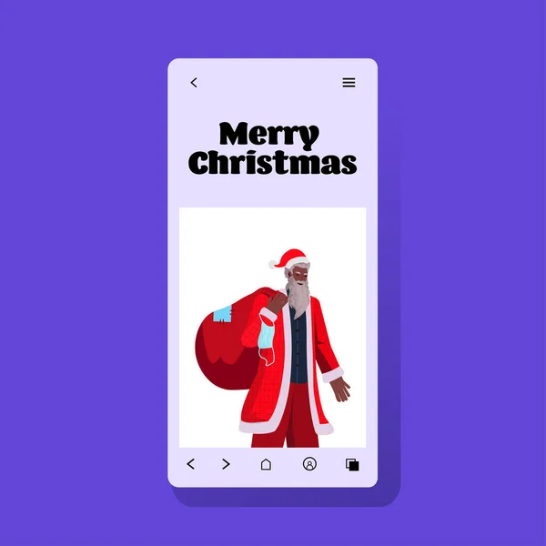 Santa claus on smartphone screen new year christmas holidays celebration coronavirus quarantine — Stock Vector