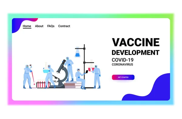 Equipo de científicos trabajando juntos en el desarrollo de vacunas contra el virus del coronavirus de laboratorio lucha contra el concepto de covid-19 — Archivo Imágenes Vectoriales