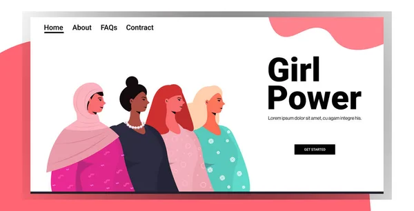 Mix race girls standing together female empowerment movement women power concept — Stockvektor