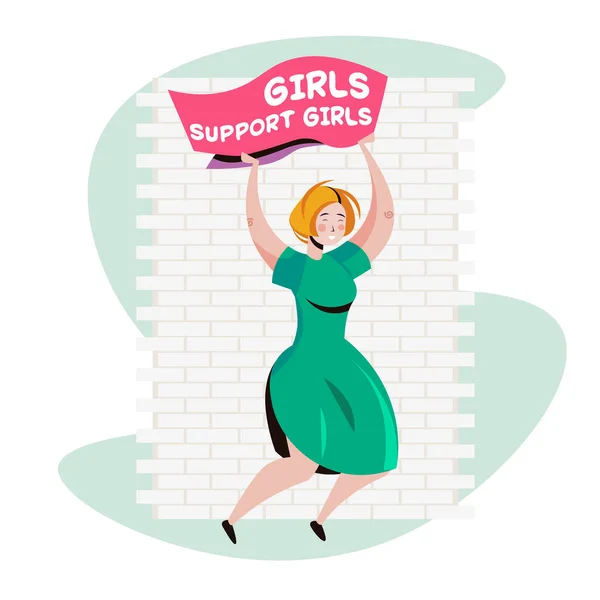 Mädchen Aktivistin hält Poster weibliche Empowerment-Bewegung Frauen Macht Konzept volle Länge Vektor Illustration — Stockvektor