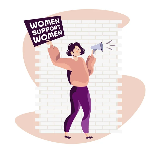 Ragazza attivista in possesso di poster femminile empowerment movimento donne potere concetto — Vettoriale Stock
