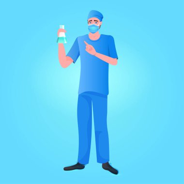 Doktorun elinde Coronavirus hücreli test tüpü var. Örnek aşı geliştirme. Covid-19 konseptine karşı mücadele.