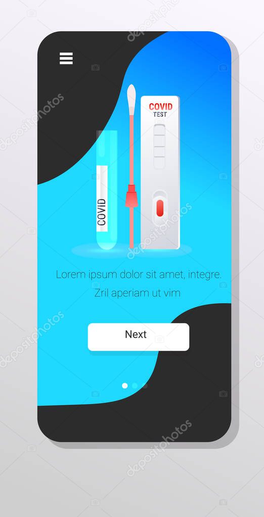 swab nasal covid-19 test and rapid cassette fight against coronavirus pandemic concept smartphone screen