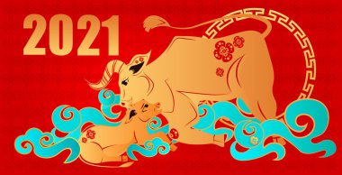 Öküz boğası bufalo burcunun yeni yılı tebrik kartı broşürü davetiye posteri yatay