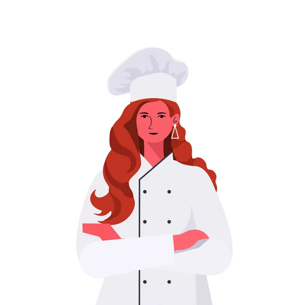 Vrouwelijke kok in uniform mooie vrouw chef koken voedingsindustrie concept — Stockvector