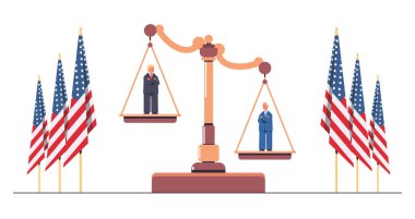 Mutsuz Amerikan cumhuriyetçisi ve yeni seçilen mutlu Amerika Birleşik Devletleri başkanı başkanlık seçim yarışması konsepti yatay vektör illüstrasyonunda ayakta duruyor.