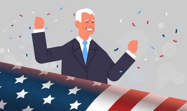 Gelukkige mannelijke president democraat winnaar van de Amerikaanse presidentsverkiezingen USA inauguration day concept — Stockvector