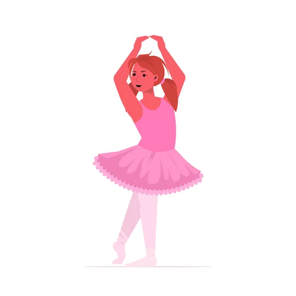 Niña bailarina bailando en vestido rosa lindo niño personaje de dibujos animados femeninos longitud completa — Archivo Imágenes Vectoriales