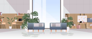 boş iş merkezi modern ofis odası iç mekan mobilyaların yatay olduğu açık alan