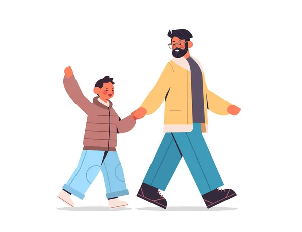 Jonge vader wandelen met zoon ouderschap concept vader tijd doorbrengen met zijn kind — Stockvector