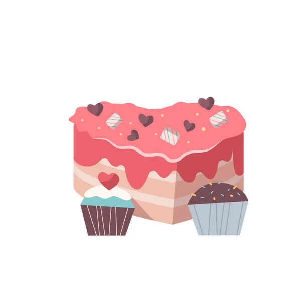 Cupcakes und süße Kuchen Valentinstag Feier Konzept Grußkarte Banner Einladung Plakat — Stockvektor