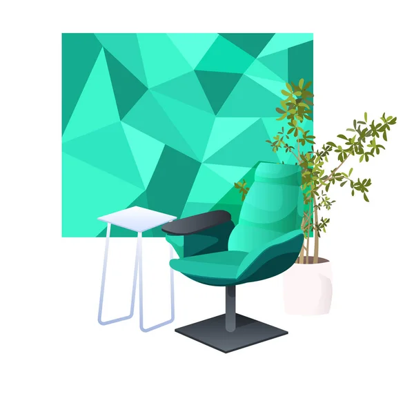 Křeslo stůl a květináč rostlina izolované na bílém pozadí — Stockový vektor