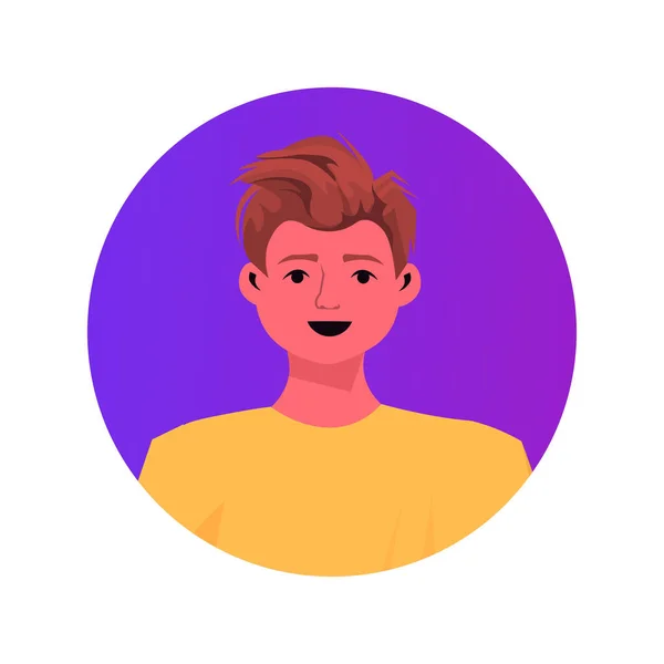 Marrón pelo chico cara avatar lindo niño dibujos animados masculinos carácter retrato — Vector de stock