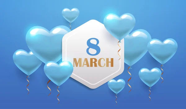 Giornata delle donne 8 marzo festa banner flyer festa o biglietto di auguri con palloncini d'aria orizzontale — Vettoriale Stock