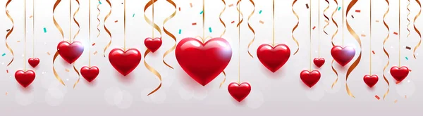 Día de San Valentín celebración amor pancarta volante o tarjeta de felicitación con corazones horizontales — Vector de stock