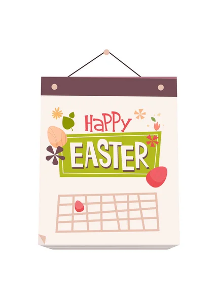 Happy easter spring holiday celebration greeting card with calendar vertical — Stock Vector