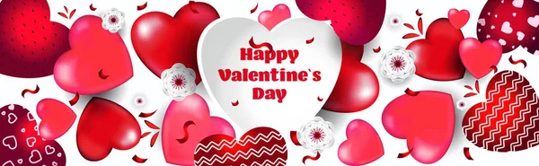 Valentijnsdag viering liefde banner flyer of wenskaart met harten horizontaal — Stockvector