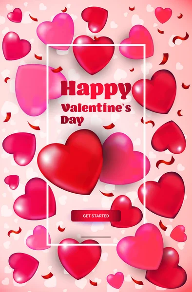 Día de San Valentín celebración amor pancarta volante o tarjeta de felicitación con corazones verticales — Archivo Imágenes Vectoriales