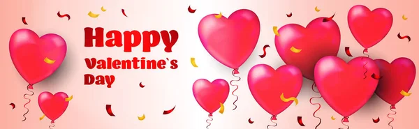 Valentýn oslavy láska transparentní leták nebo pozdrav přání se srdcem horizontální — Stockový vektor