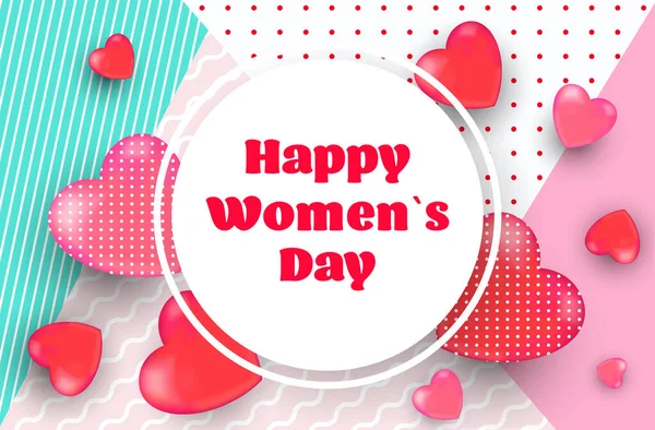Frauentag 8. März Feiertagsfeier Banner Flyer oder Grußkarte mit Herzen horizontal — Stockvektor