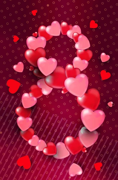 Ženy den 8 března svátek oslavy banner leták nebo přání na uvítanou se srdcem ve tvaru číslo osm — Stockový vektor