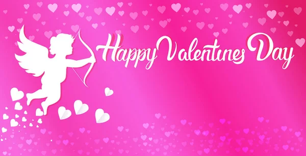 Valentine cupid amour angel disparos amor flechas con corazón día de San Valentín celebración tarjeta de felicitación — Vector de stock