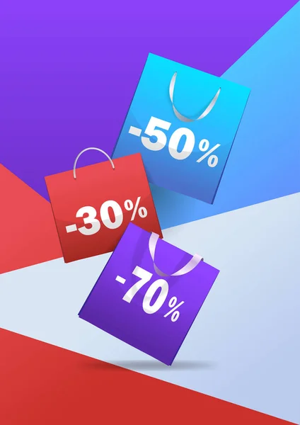 Paquet pour les achats coloré sac à provisions en papier offre spéciale vente discount concept vertical — Image vectorielle