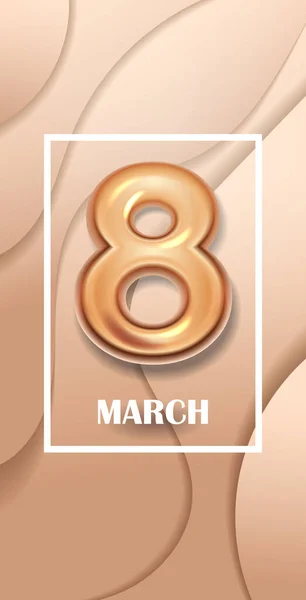 Festa delle donne 8 marzo festa banner volantino o biglietto di auguri con il numero d'oro otto — Vettoriale Stock