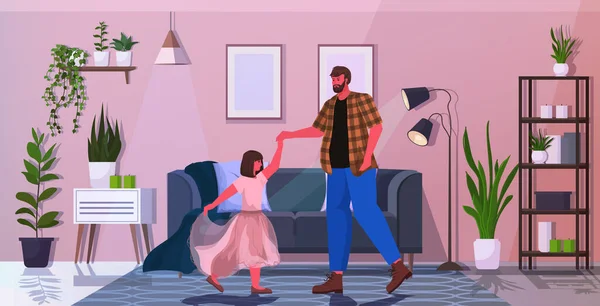 Vater tanzt mit pflichtgemäßem Ballettunterricht Elternschaft Konzept Papa verbringt Zeit mit seinem Kind — Stockvektor