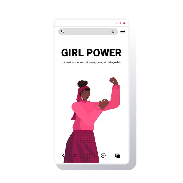 Afrikansk amerikansk kvinna håller upp handen kvinnlig egenmakt rörelse flicka makt union av feminister — Stock vektor
