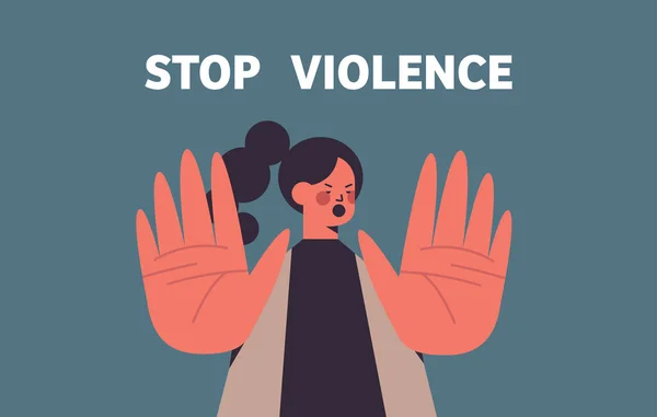 惊慌失措的女人脸上有伤痕停止暴力和攻击性的概念画像 — 图库矢量图片