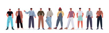 Karışık yarış adamlarını günlük moda kıyafetleriyle erkek çizgi film karakterleri koleksiyonunu yatay olarak ayarla
