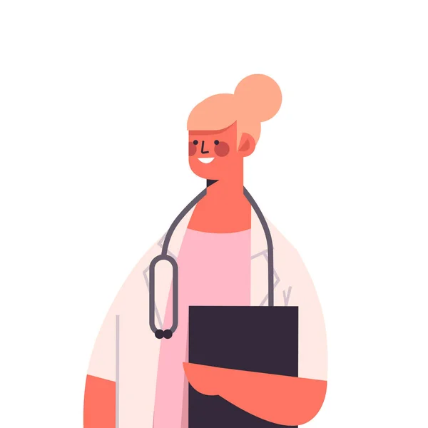 Kobieta lekarz w jednolitym gospodarstwa clipboard koncepcji medycyny zdrowotnej — Wektor stockowy