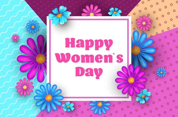 Mulheres dia 8 março feriado celebração conceito lettering cartão cartaz ou panfleto com flores — Vetor de Stock