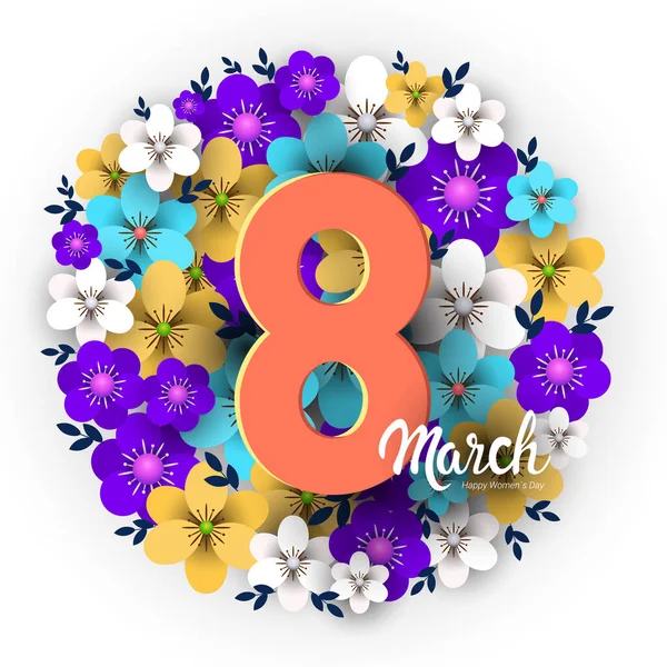 Элегантные восемь номер женский день 8 марта праздник праздник баннер флаер или открытка с цветами — стоковый вектор