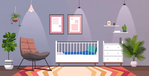 Παιδικό δωμάτιο εσωτερικό άδειο δεν υπάρχουν άνθρωποι babys υπνοδωμάτιο με ξύλινη κούνια οριζόντια — Διανυσματικό Αρχείο