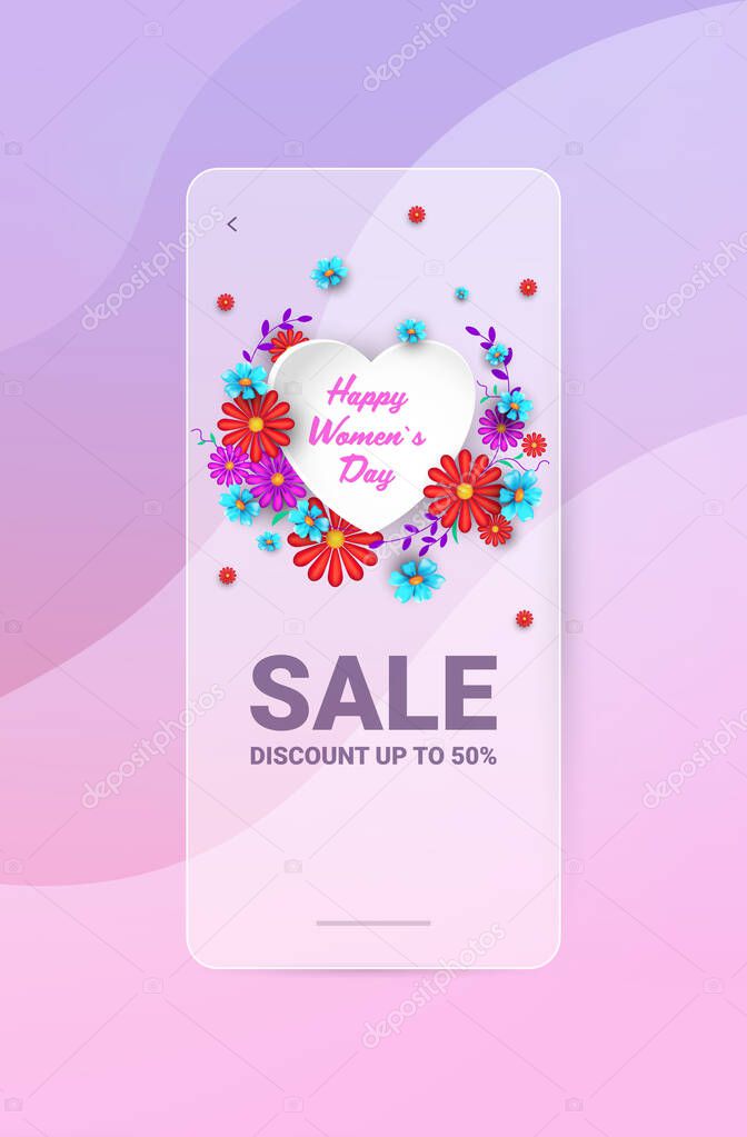 womens day 8 march holiday special offer shopping sale banner flyer or greeting card with flowers
