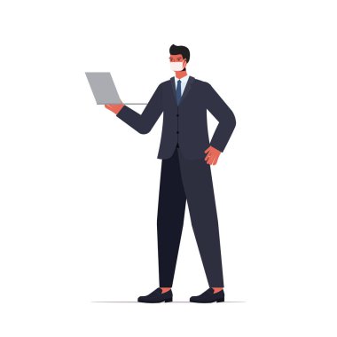 İş adamı Coronavirus salgınını önlemek için maske takıyor.