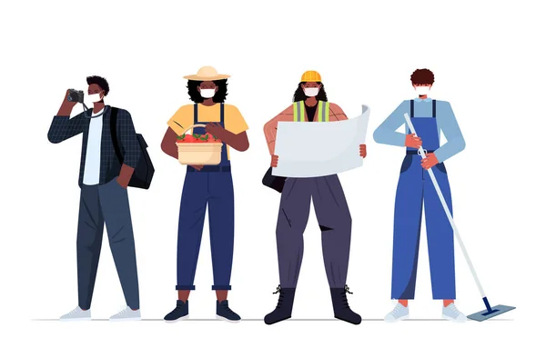 Set mix race personnes de différentes professions portant des masques pour prévenir coronavirus pandémie fête du travail — Image vectorielle